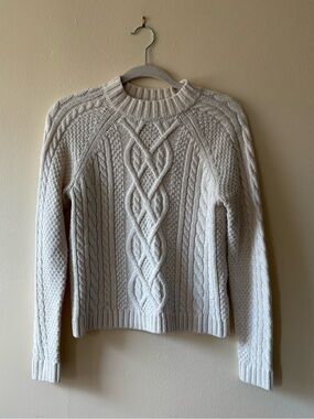 Abercrombie and Fitch Cozy Cable Knit Crewneck Sweater - Cream